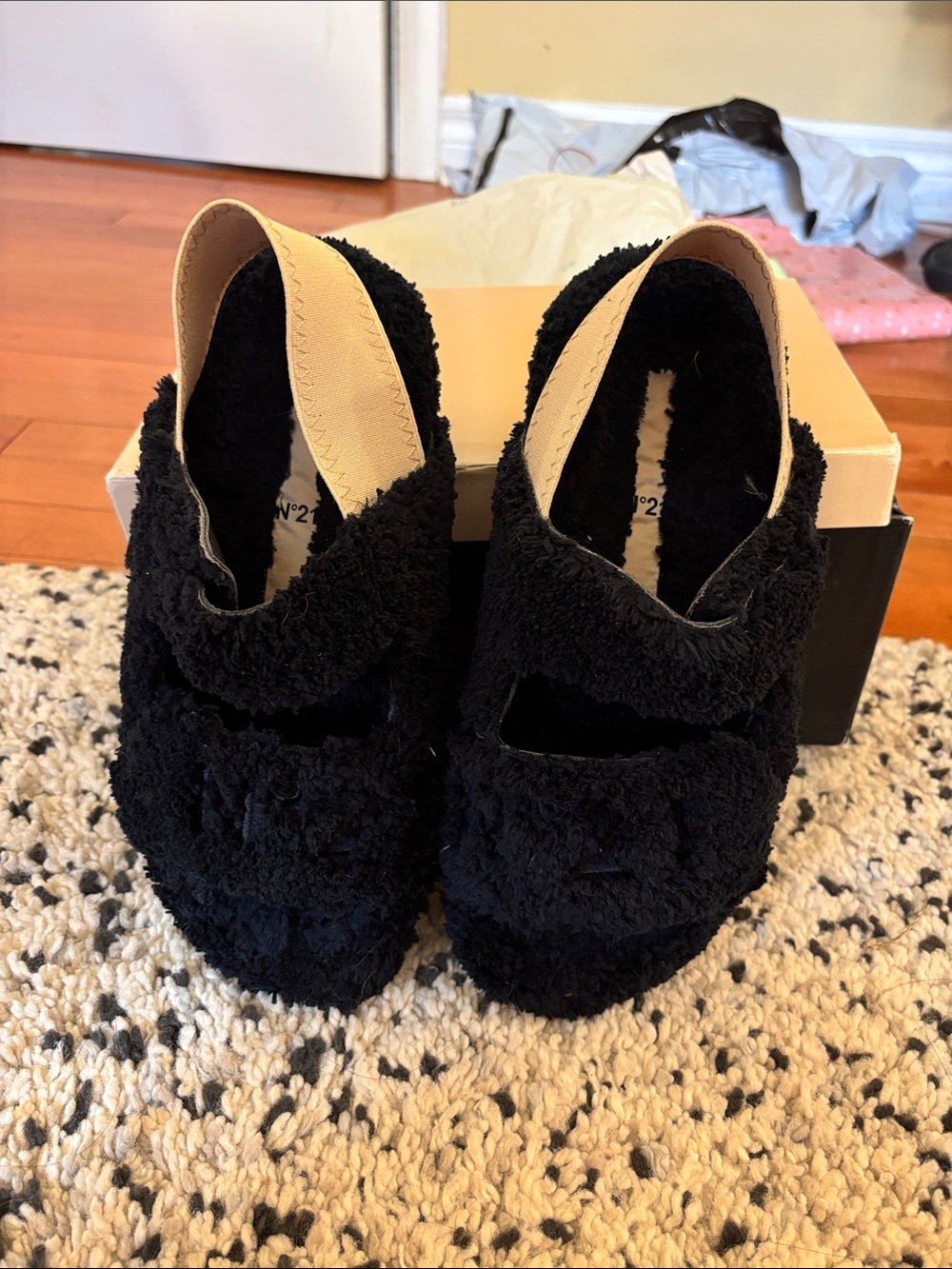 No. 21 Black Fuzzy Slingback Shoes